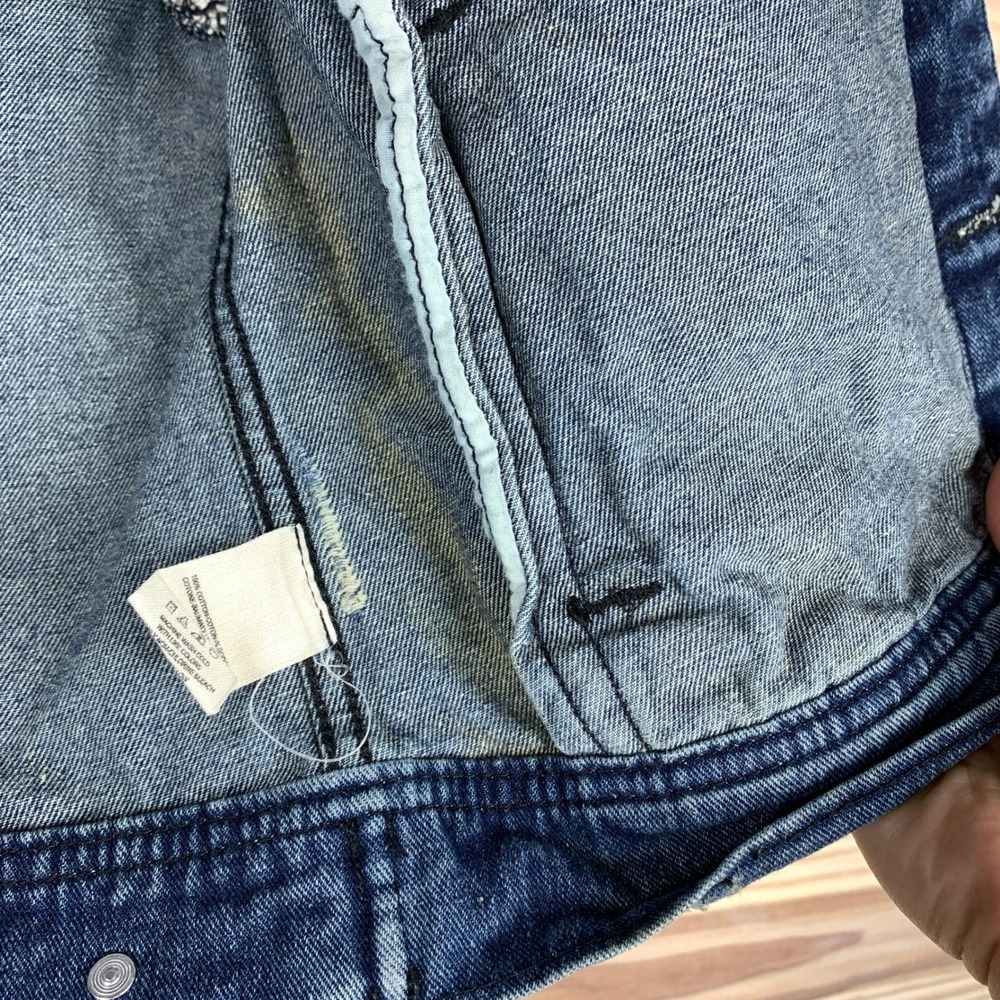 Free People Denim Cropped Jacket XS Hoodie Distressed‎ - Picture 3 of 14